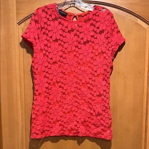 INC International Concepts Red Floral Lace Short Sleeve Top